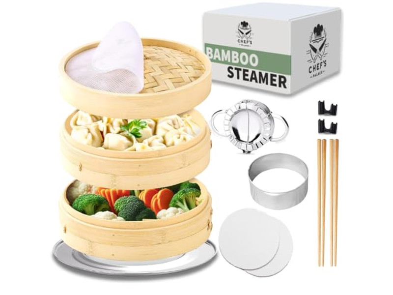 Cesta de Vapor Natural de Bambu de 2 Camadas