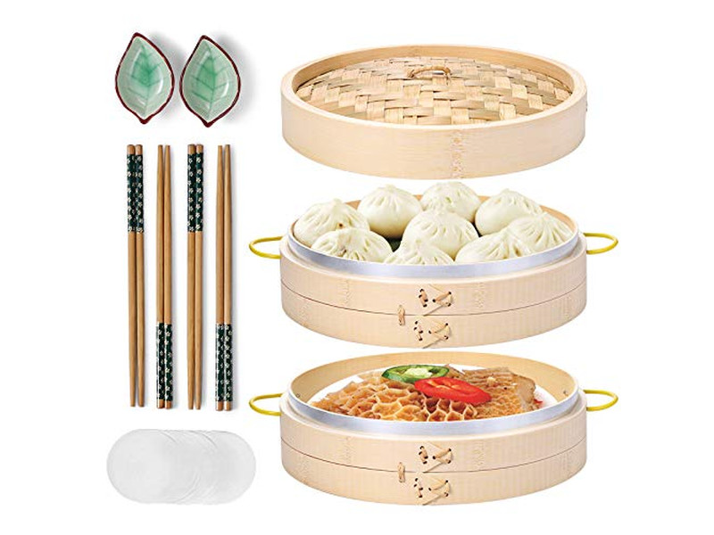 Cesta de Vapor de Bambu de 3 Camadas para Cozinha