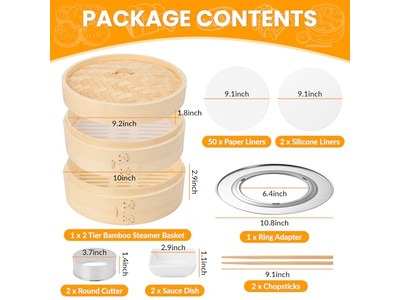 Cesta de Vapor de Bambu para Alimentos a Gás com Silicone