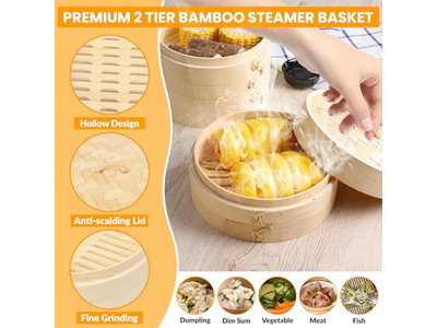 Cesta de Vapor de Bambu para Alimentos a Gás com Silicone