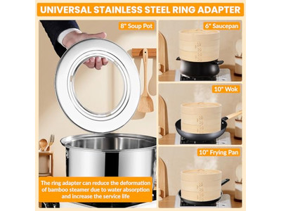 Cesta de Vapor de Bambu para Alimentos a Gás com Silicone