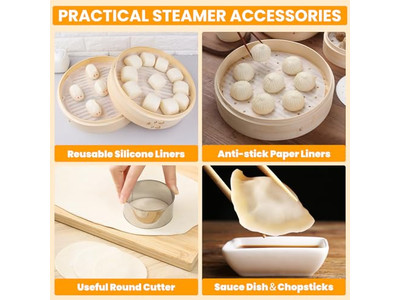 Cesta de Vapor de Bambu para Alimentos a Gás com Silicone