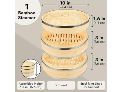 Cesta de Vapor de Bambu Industrial de 2 Camadas