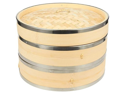Cesta de Vapor de Bambu Industrial de 2 Camadas