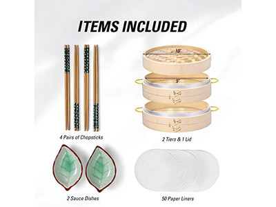 Cesta de Vapor de Bambu de 3 Camadas para Cozinha