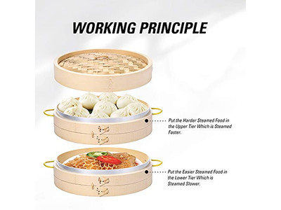 Cesta de Vapor de Bambu de 3 Camadas para Cozinha