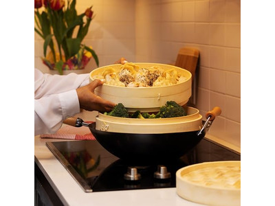 Cesta de Vapor de Bambu Chinesa para Dim Sum