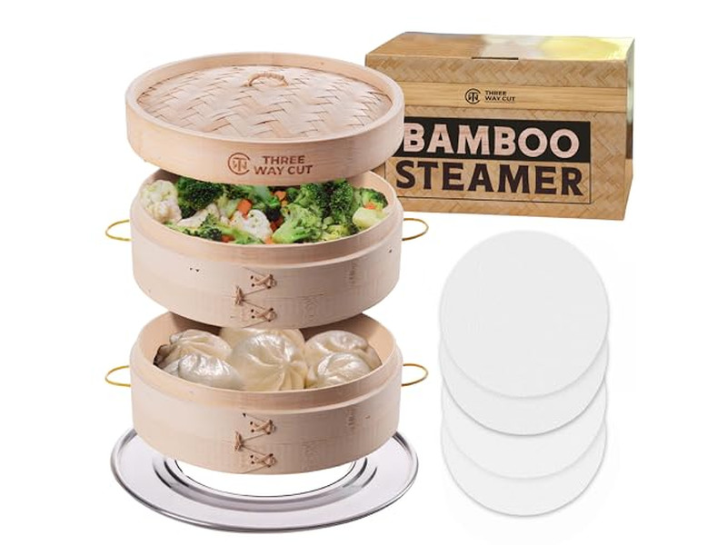 Cesta de Vapor de Bambu Dobrável de 10 Polegadas