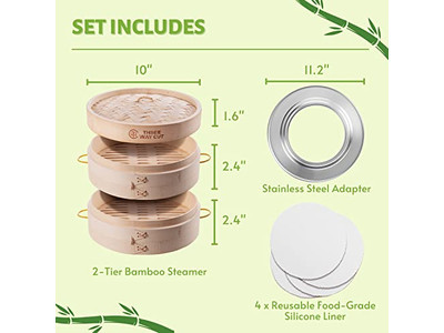 Cesta de Vapor de Bambu Dobrável de 10 Polegadas