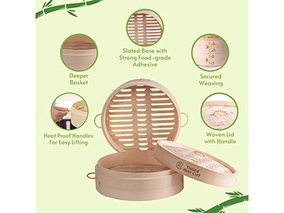 Cesta de Vapor de Bambu Dobrável de 10 Polegadas