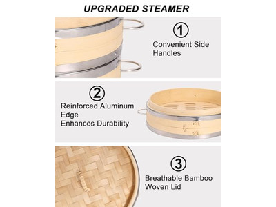 Panela Dourada de Arroz a Gás com Cesta de Vapor de Bambu