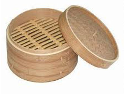 Cesta de Vapor de Bambu com Suporte para Ovos