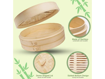 Cesta de Vapor de Bambu para Dim Sum 10