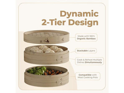 Cesta de Vapor de Bambu para Cozinha Profissional