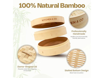 Cesta de Vapor de Bambu para Wok de Ovos Largos