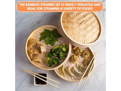 Conjunto de Madeira para Pão e Alimentos Cesta de Vapor de Bambu para 8 Bolinhos